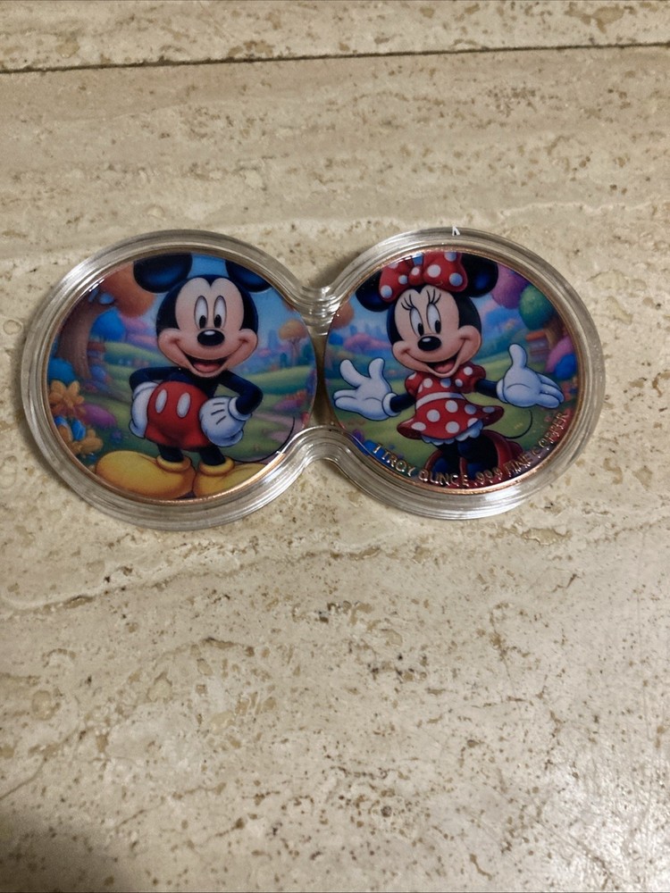 (2) 1oz Mickey And Minney Colorized Copper In Infinity Capsule Dual Sided