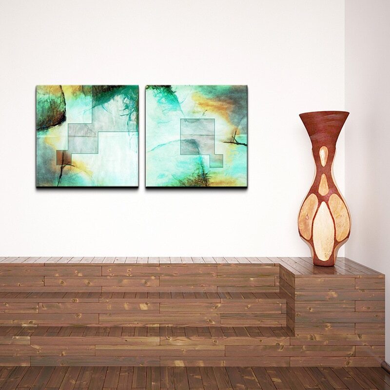 Ready2HangArt Blue Abstract Study 2-Piece Gallery-Wrapped Canvas Set in Green, 16