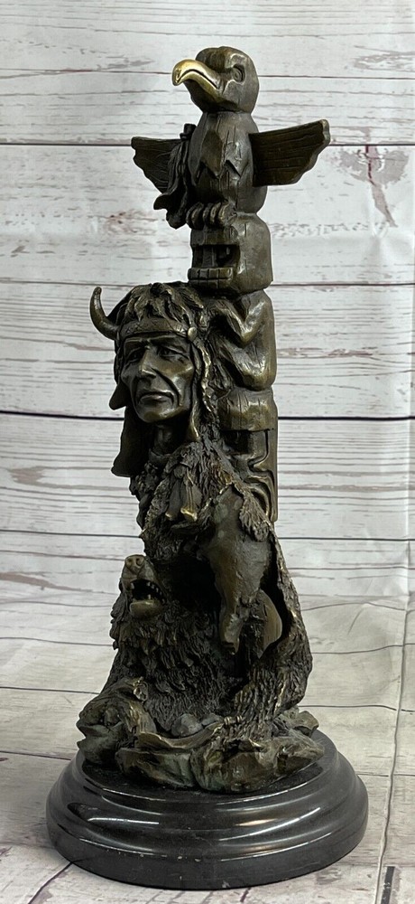 Abstract Modern Art Indian Chief with Wolf Bird Bronze Sculpture Hot Cast Statue-image