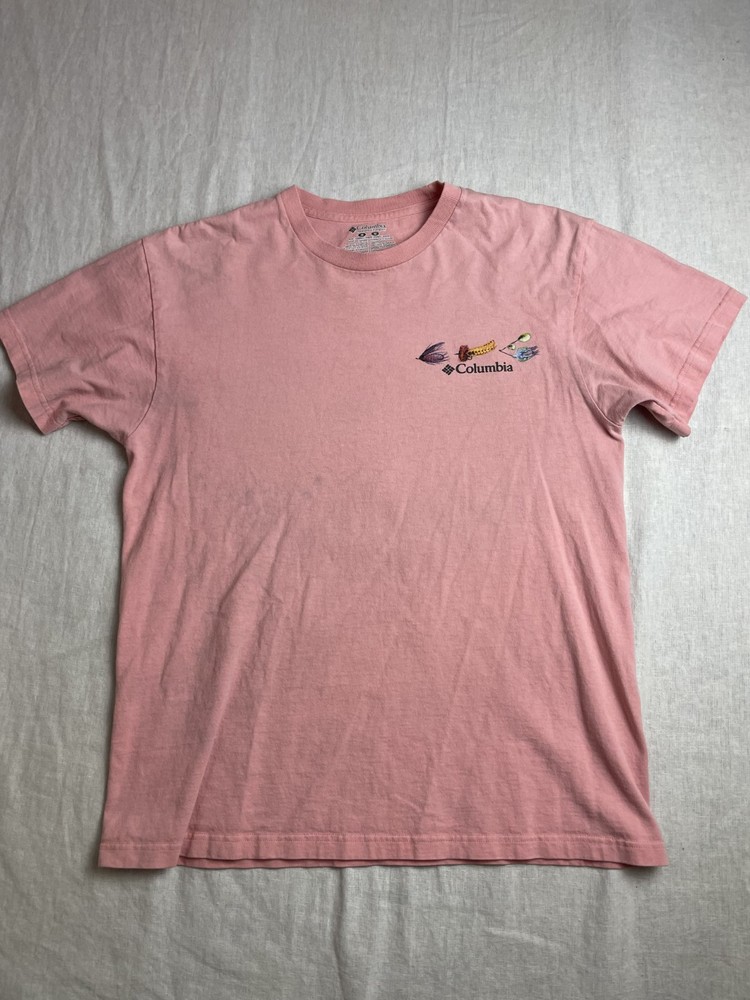 Columbia Fishing Pink Mens M Periodic Table of Lures & Flies Gorpcore T-Shirt