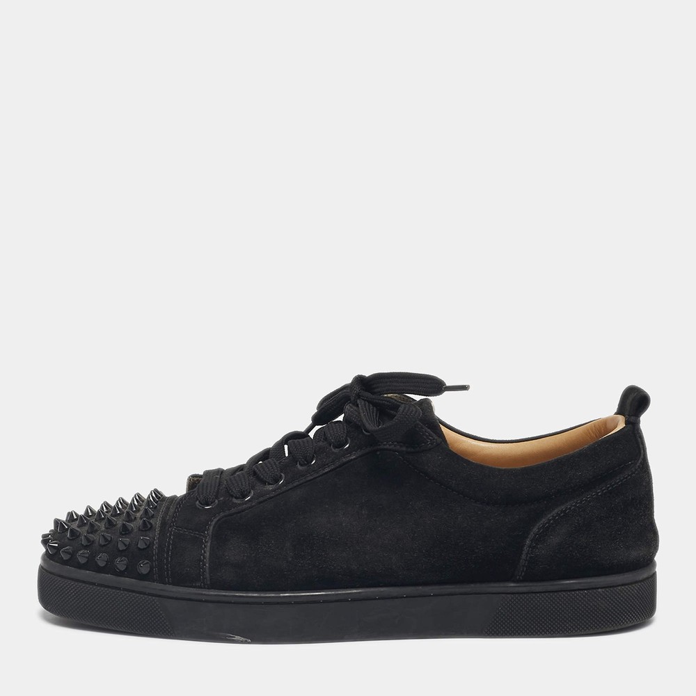 Christian Louboutin Black Suede Louis Junior Spikes Low Top Sneakers Size 40.5
