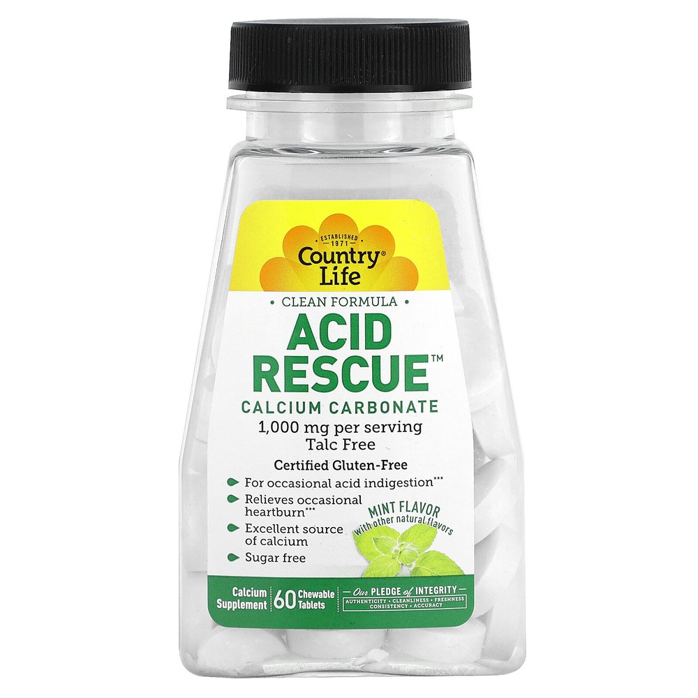 Acid Rescue, Calcium Carbonate, Mint, 1,000 mg, 60 Chewable Tablets (500 mg per-image