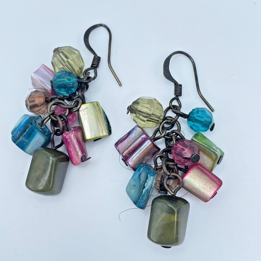 Vintage Y2K Beaded Dangle Earrings Boho Bronze Tone Women's Classic Jewelry