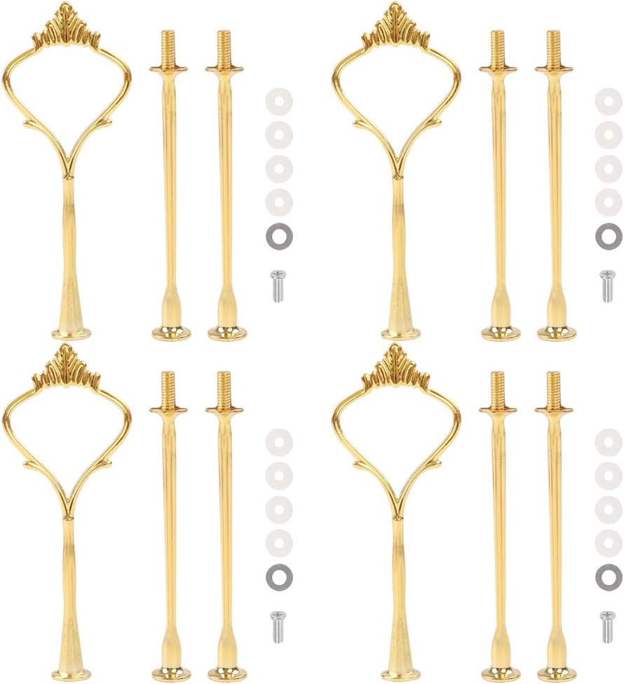 4 Sets of 3 Tier Cake Stand Hardware, 2 Styles Golden Tiered Fruit Dessert Servi