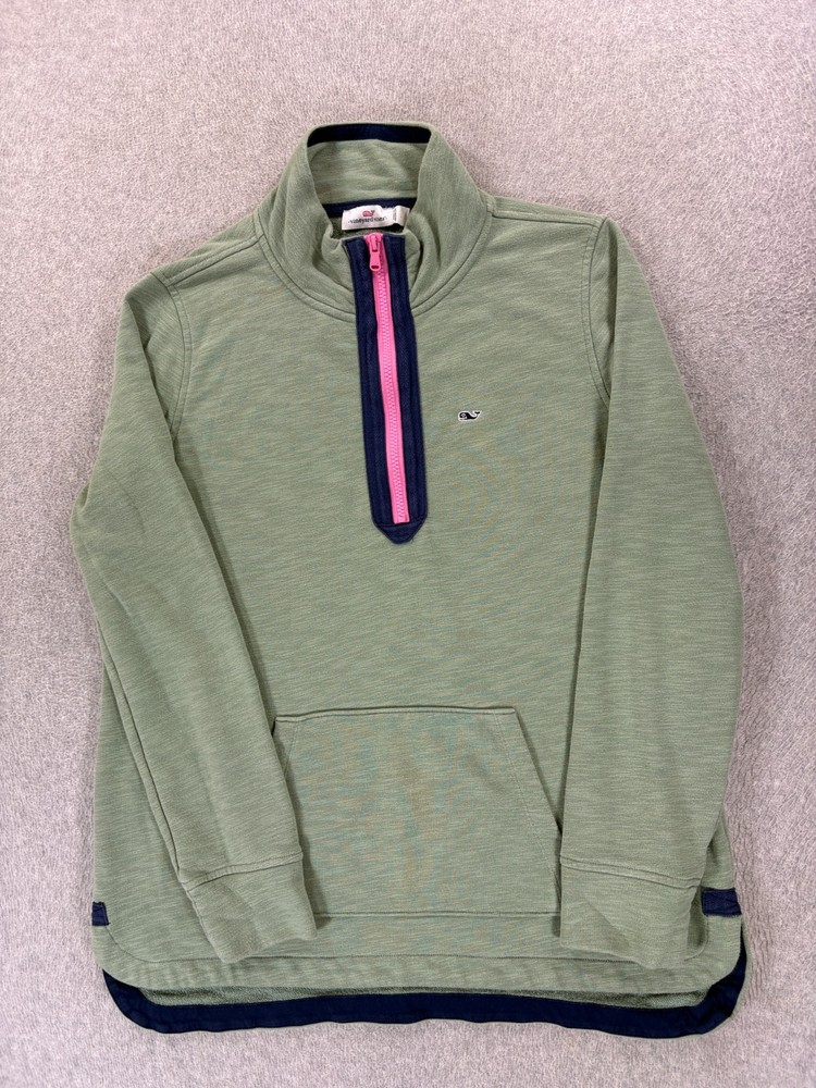 Vineyard Vines Cotton Blend 1/4 Zip Pullover (Women's Large) Green
