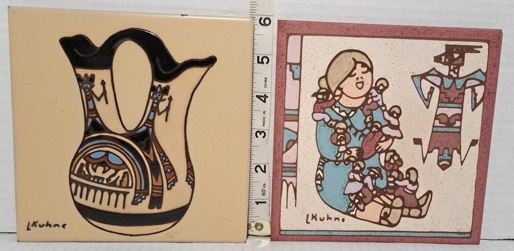 Southwest Tiles Earthtones Leone Kuhne 2pc Vintage 1984 Signed Trivet Wall Decor
