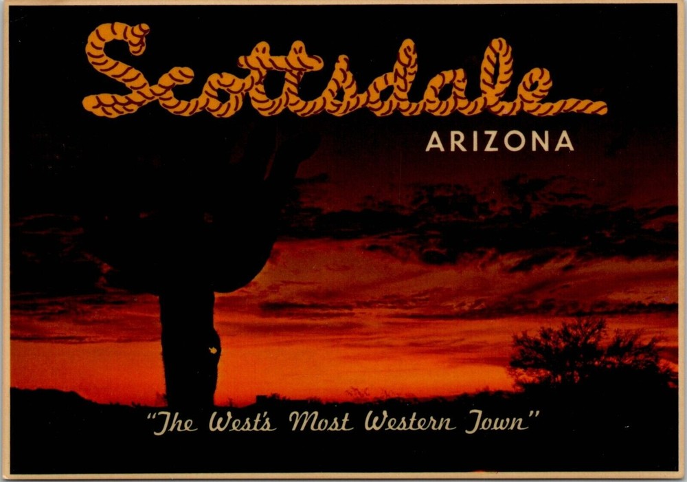 Scottsdale Sunset Arizona West's Most Western Town Chrome 4x6 Postcard