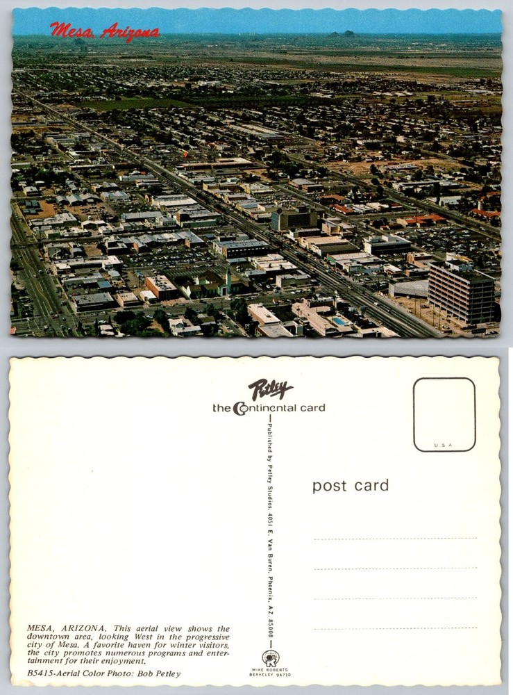 Mesa Arizona Aerial View Downtown Petley Continental Postcard Bob Petley Photo