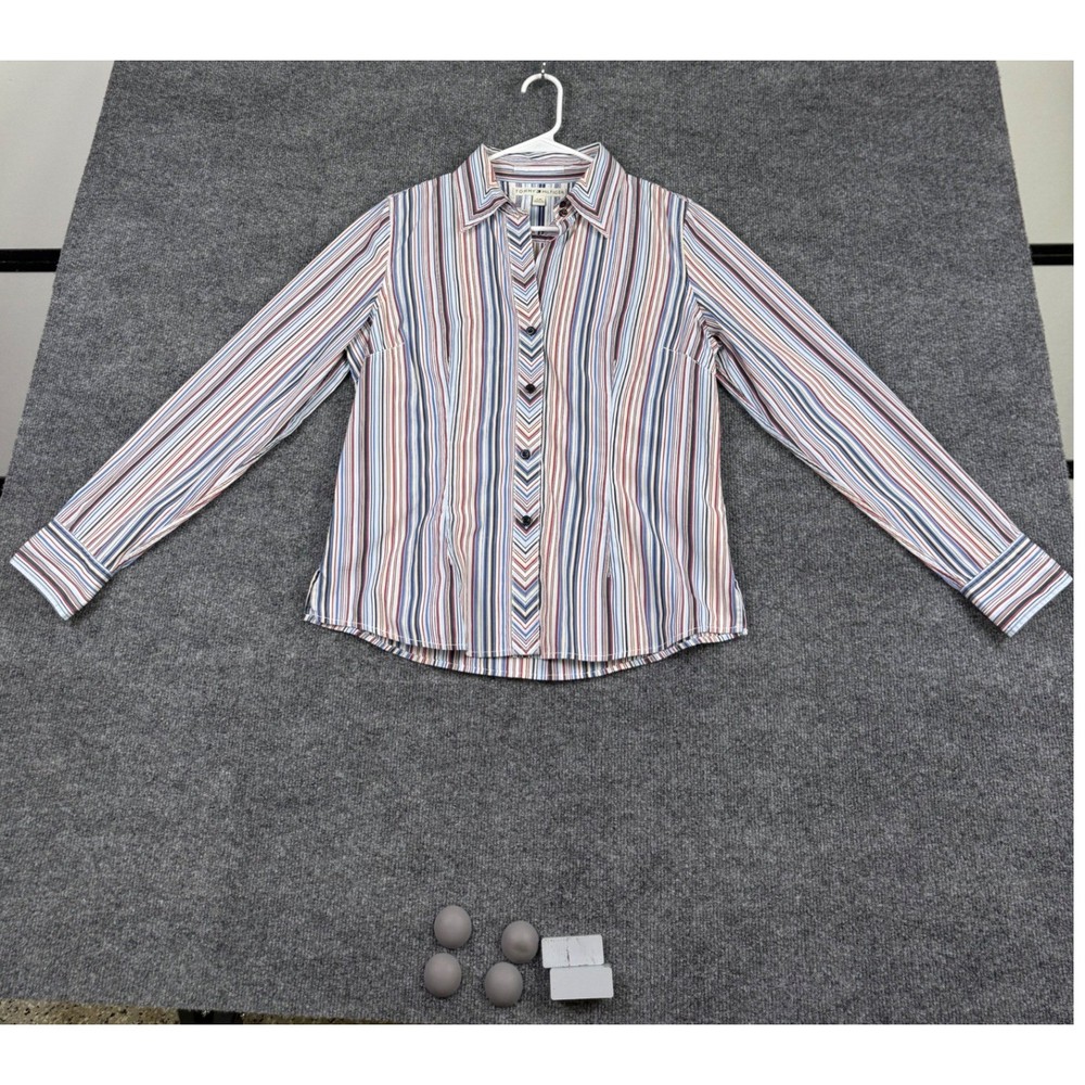 Tommy Hilfiger Womens Large Striped Button Down Shirt Long Sleeve Multi Color L
