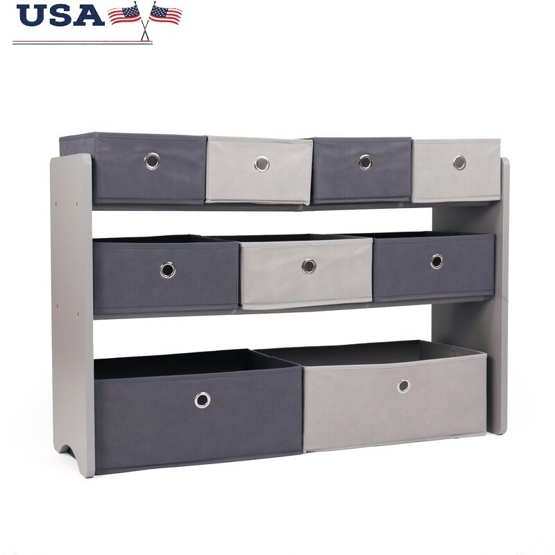 Kids Toy Storage Organizer with 9 Collapsible Bins for Playroom Organization