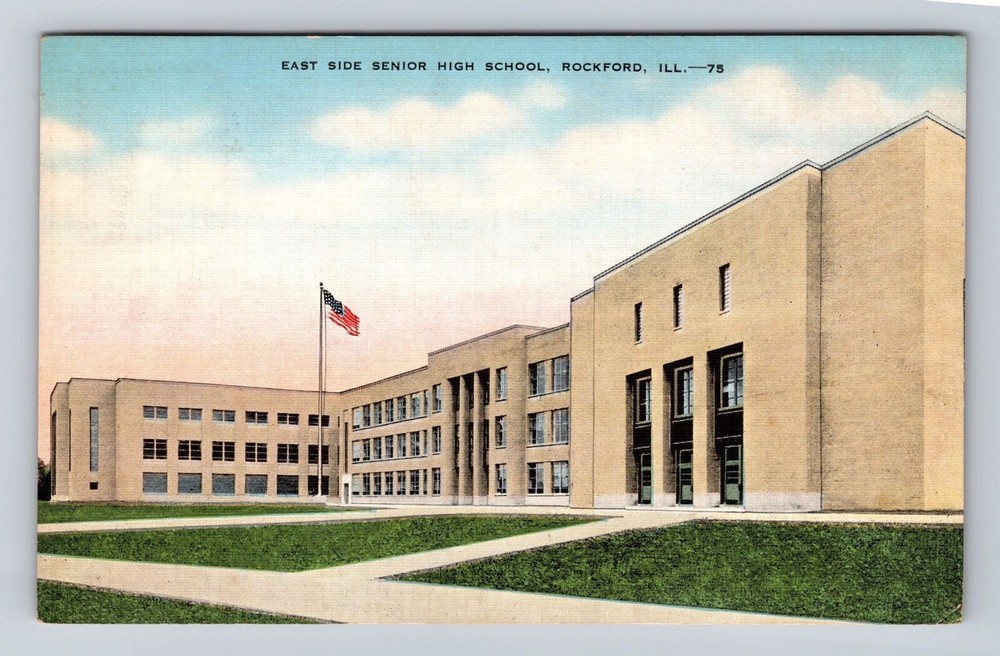 Rockford IL-Illinois, East Side Senior High School, Antique, Vintage Postcard
