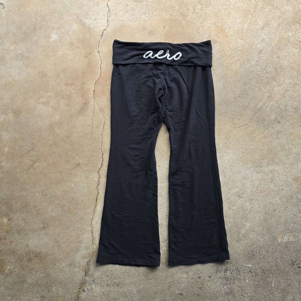 Y2K Aeropostale Script Spellout Foldover Yoga Pants Size L Flare Leg Athleisure