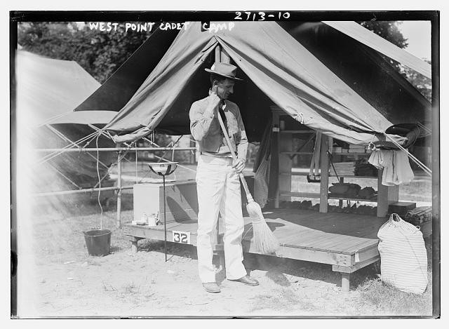 West Point Cadet Camp,Military Academy,New York,N.Y.,man with broom,tent