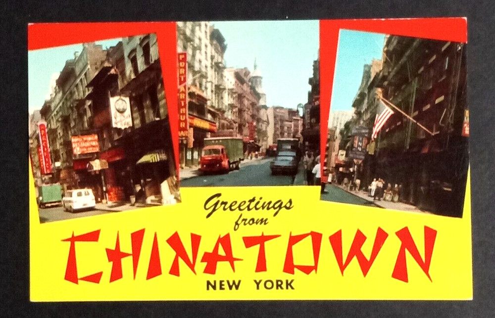 Greetings from Chinatown Split View New York NY Curt Teich UNP Postcard c1960s