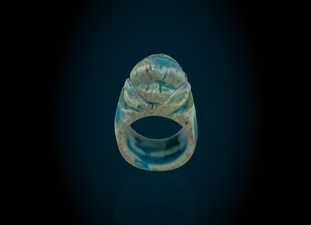 Authentic Rare Ancient Egyptian Scarab Ring – Blue Faience Artifact Sy Figure BC