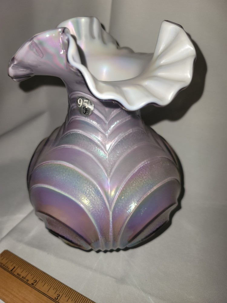 Fenton Glass Iridescent Lavender Overlay Cased Pearl Interior  Drapery  8