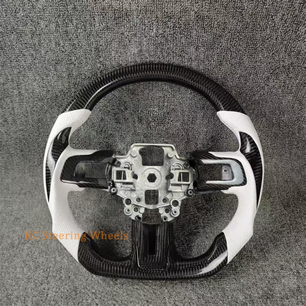 Customized Carbon Fiber white Leather Steering Wheel for 2018-2020 Ford Mustang