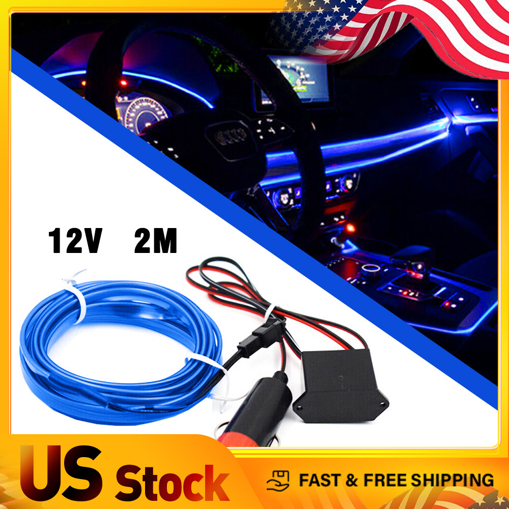 200cm LED Car Interior Atmosphere Decorative Strip Wire Light Blue Accessories D