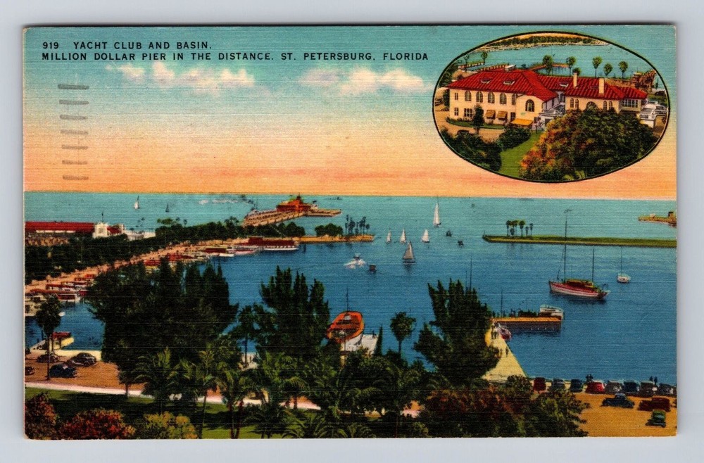 St Petersburg FL-Florida, Million Dollar Pier, Yacht Club, Vintage Postcard