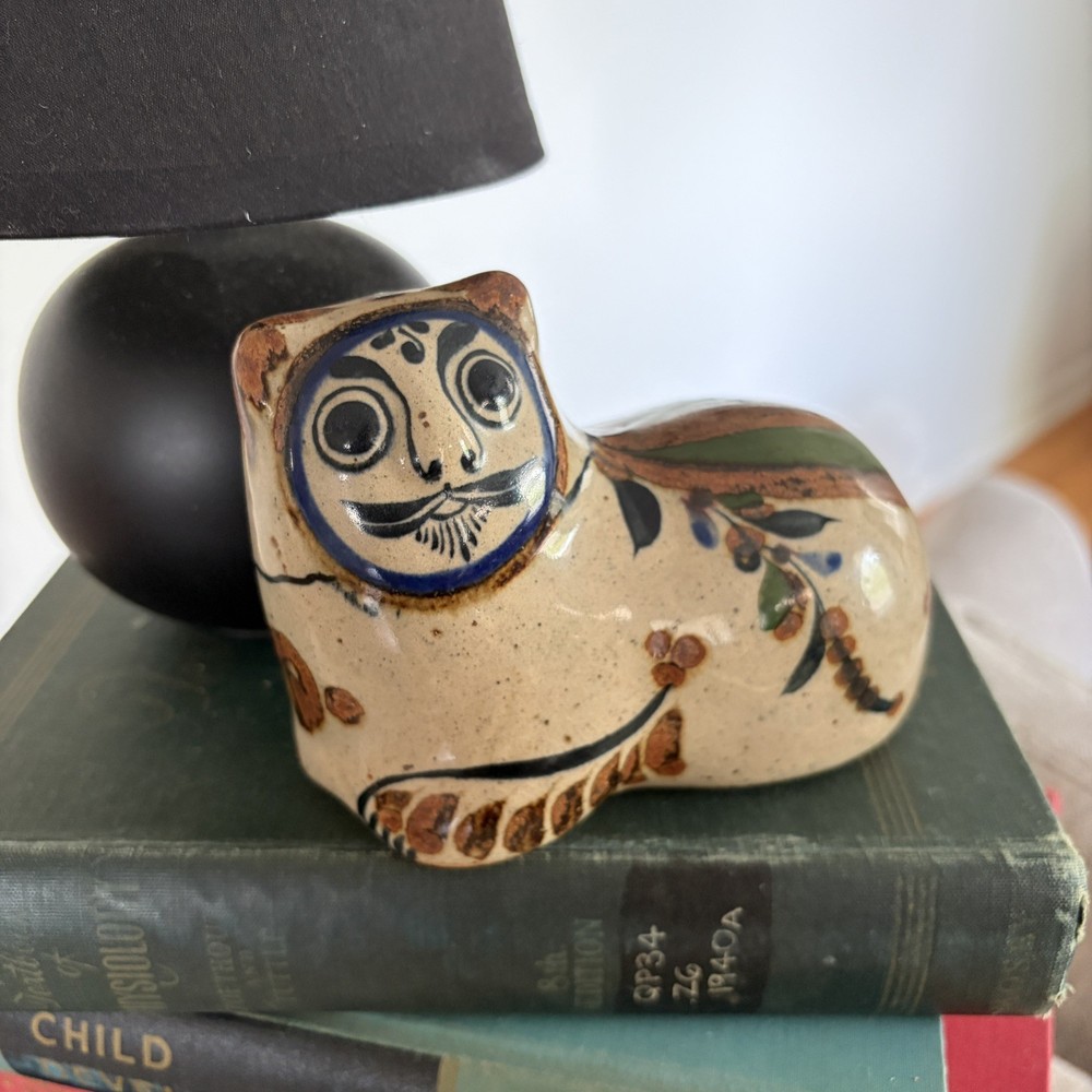 Vintage Signed Jorge Wilmot Tonala Mexican Glazed Cat Pottery