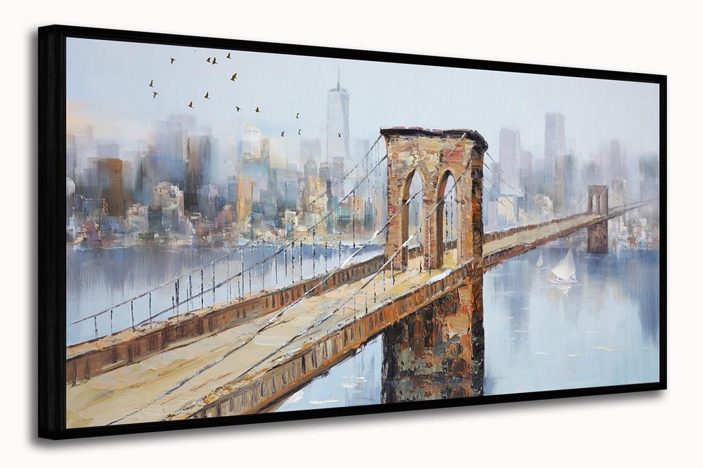 Arjun Brooklyn Bridge Canvas Wall Art Abstract Skyline New York City Painting...