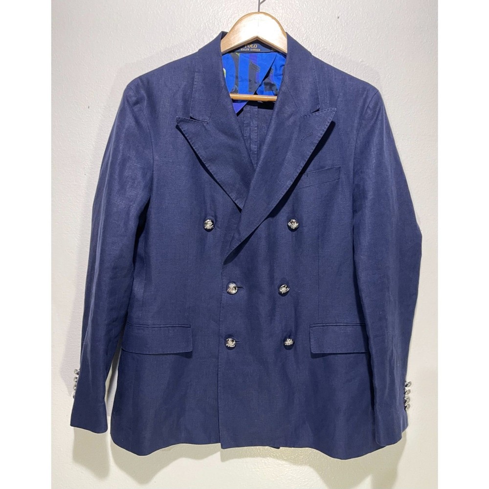 Polo Ralph Lauren linen double breasted jacket blazer casual blue men's 40R