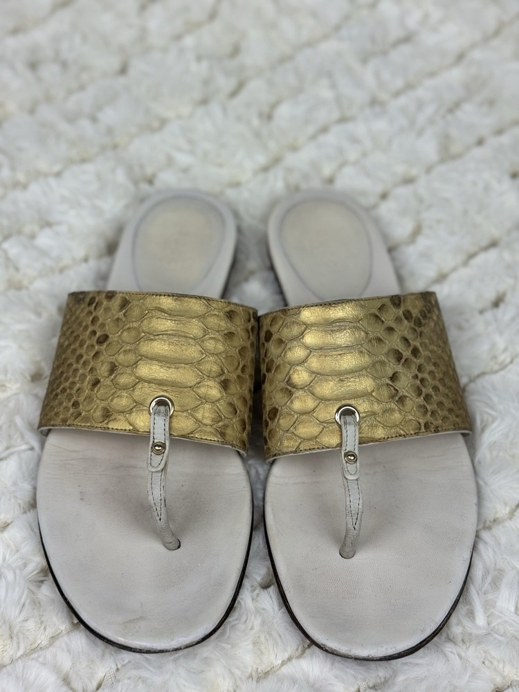 Gucci Gold Snakeskin Print Toe Loop Sandals Size 8M