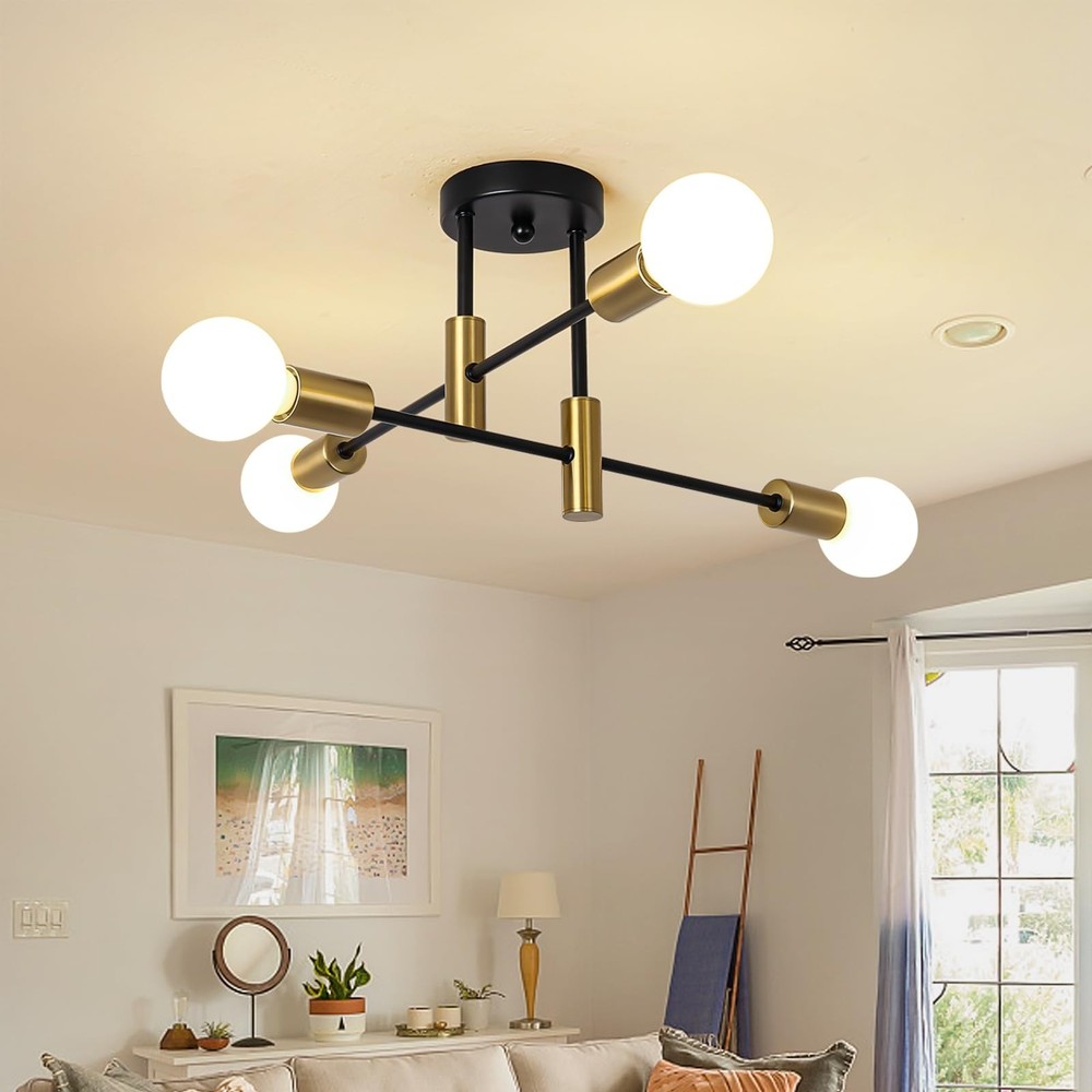 Garwarm Semi Flush Mount Ceiling Light Fixture,4-Light Gold and Black Modern ...