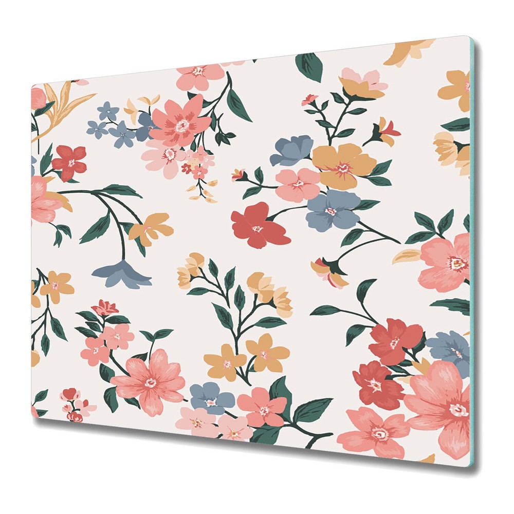 Serving Chopping Board Glass Cover Colourful Flowers design vintage 60x52