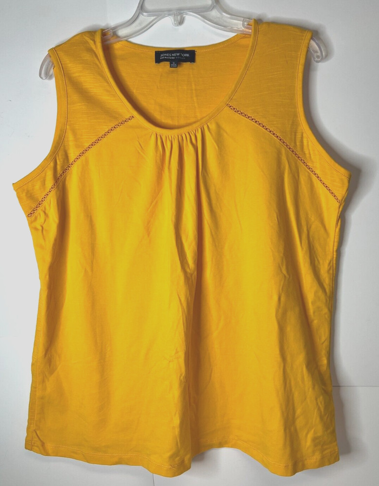 Jones New York Women's Size 1X Yellow Sleeveless Cotton Blouse Top Crochet