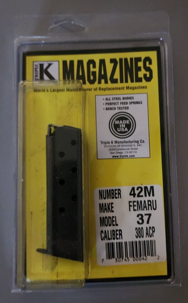 Triple K 42M Femaru  Model 37 - 380 ACP Caliber  7 Round Mag Magazine New