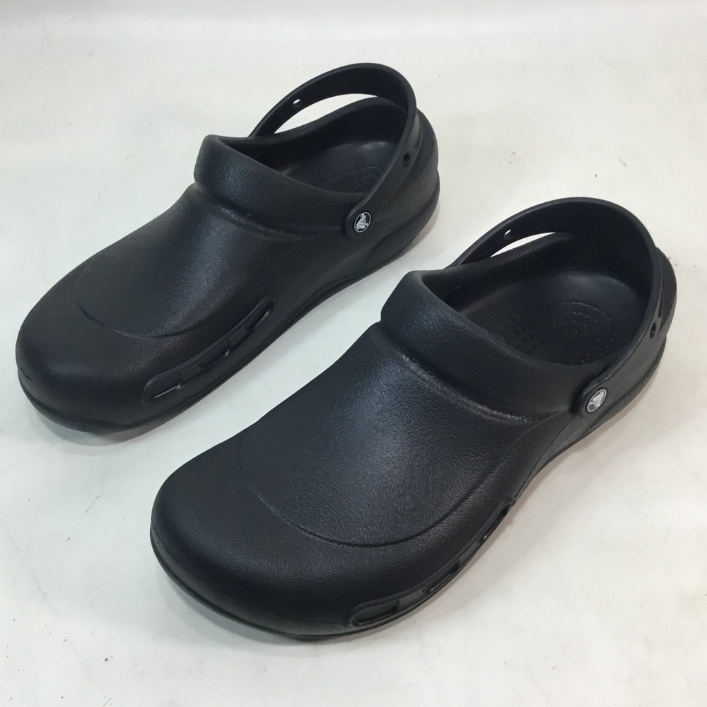 Crocs Adult Bistro Black Clogs Slip Resistant Shoes Back Strap Size 13 NEW.