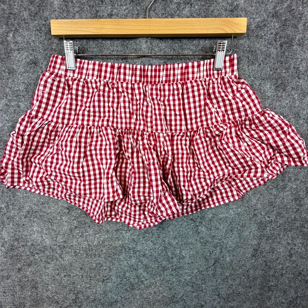 Social Scene Ruffle Mini Shorts Womens Medium Red White Gingham Check Picnic
