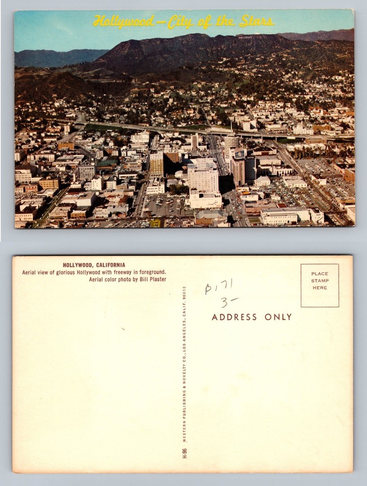 Hollywood, CA-California, Aerial Freeway City View Souvenir Vintage Postcard