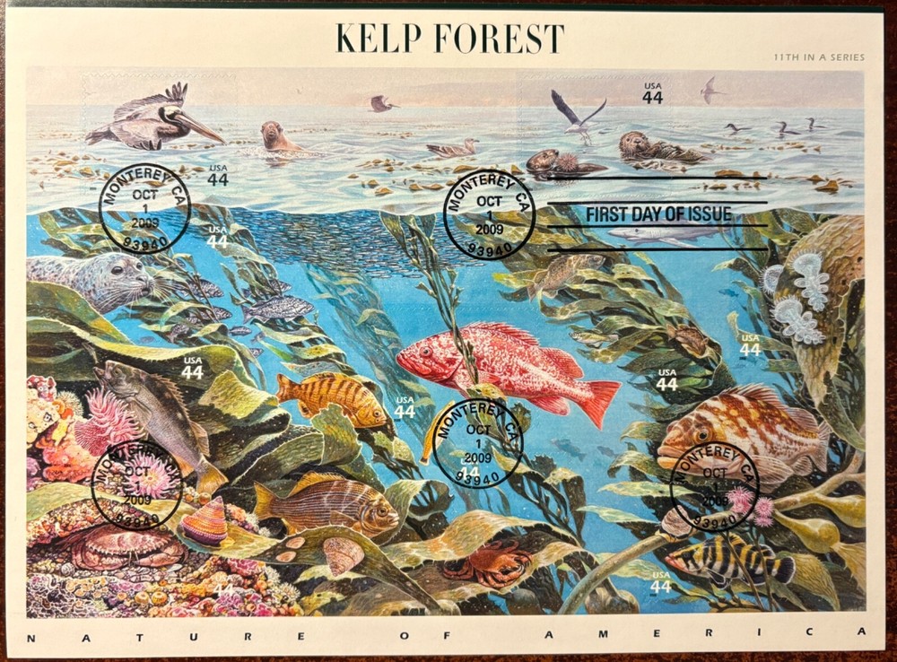 #4423 Kelp Forest FDC on souvenir sheet, large format