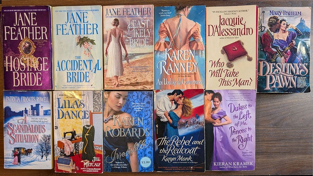 11 novels incl full Bride Trilogy by Jane Feather, 11 historical romance pbs