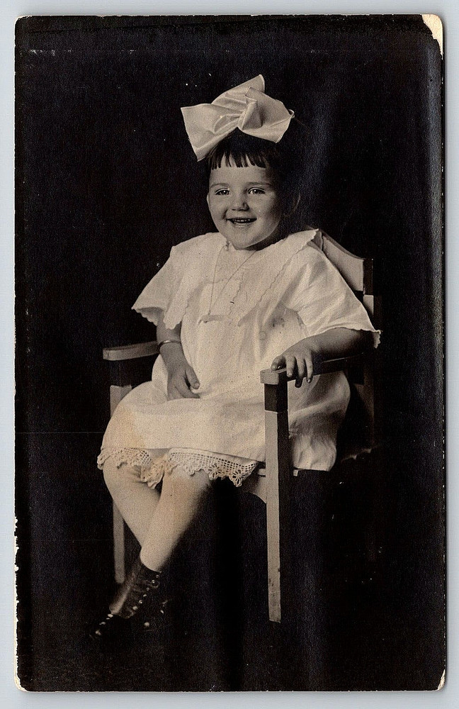 Vintage Old Picture Real Photo Postcard Antique Beautiful Young Girl White Dress