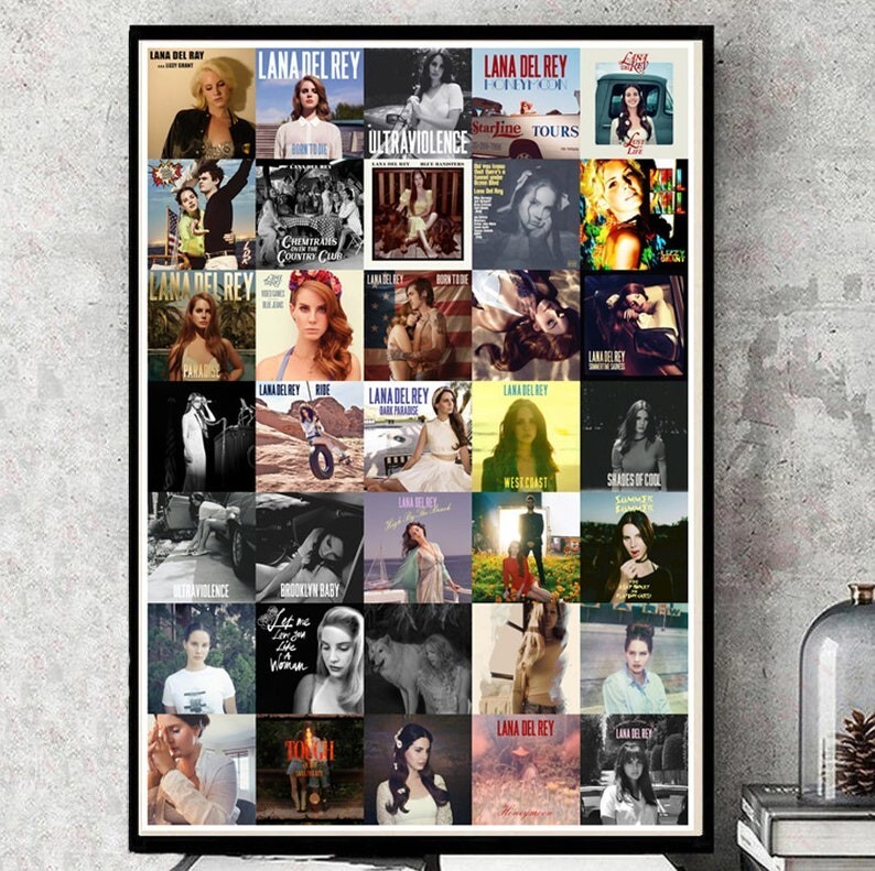 Lana Del Rey Vintage Poster with Full Discography for Music Room Decor