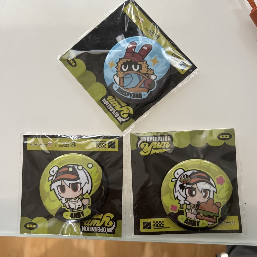 Beard Papa x Zenless Zone Zero ZZZ Collab Anby + CrispyBoo Badge Pin Set