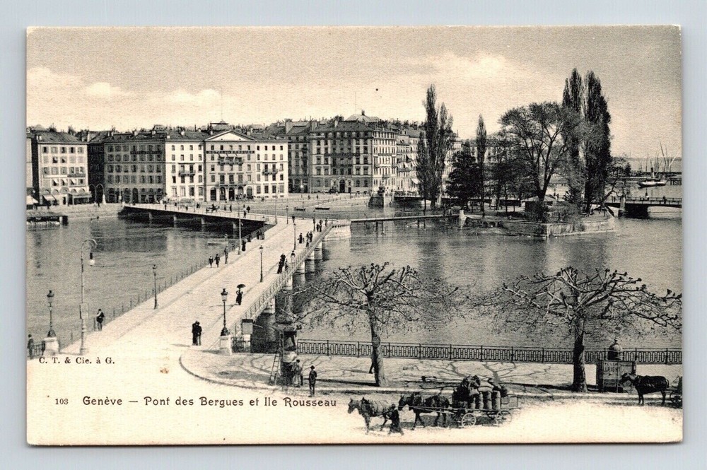 Geneva Switzerland Pont Des Bergues Bridge Scenic Landmark UDB Postcard
