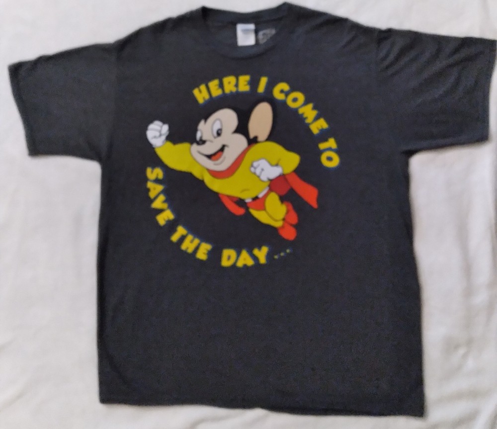 Mens Gray Short Sleeve Mighty Mouse Flying Superhero T-Shirt  XLarge