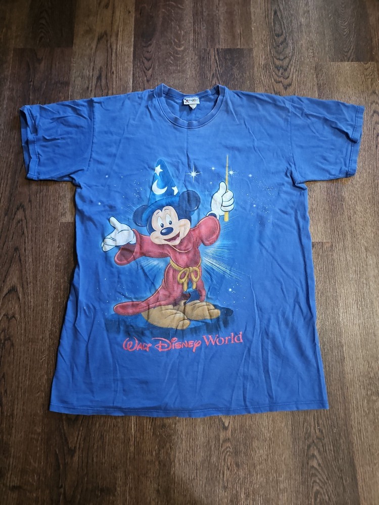 Vintage Walt Disney World Mickey Mouse Shirt Mens XL Blue Sorcerer Fantasia 90s