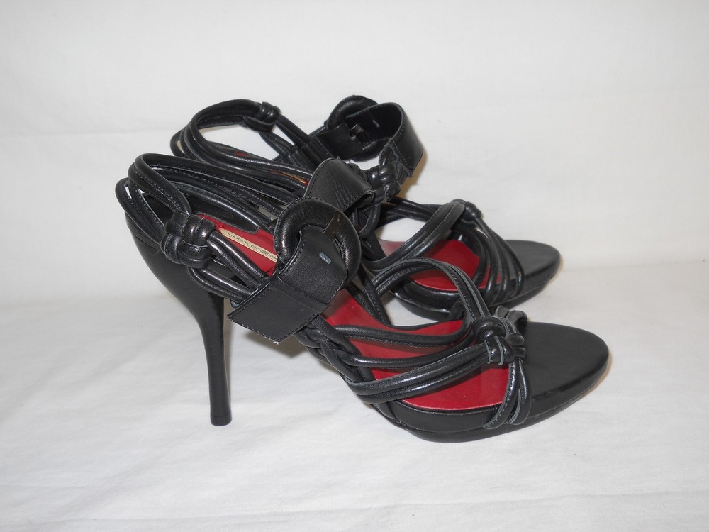 Max Studio Size 7.5 M XILINHOT Black Leather Heels Sandals New Womens Shoes
