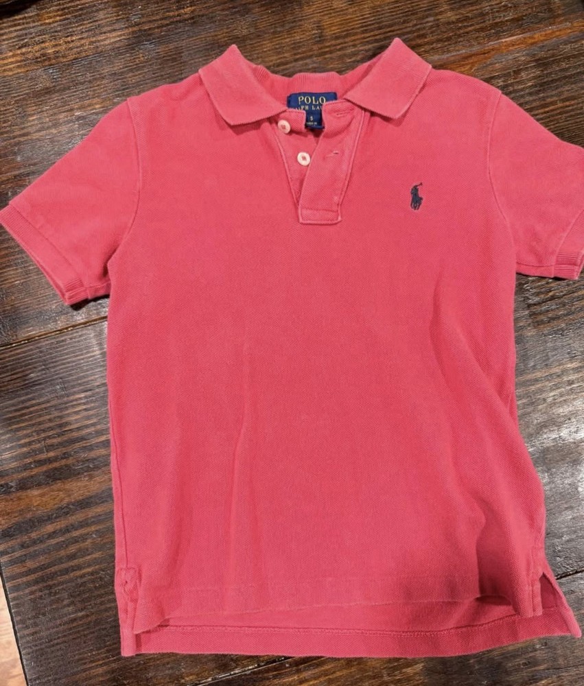 Polo Ralph Lauren Boys Size 5 Pink Solid Short Sleeve Collared Polo Logo