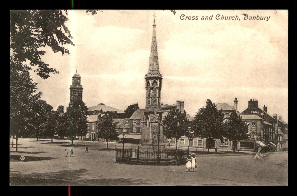 Cross And Church Banbury England UK Black & White UNP Postcard
