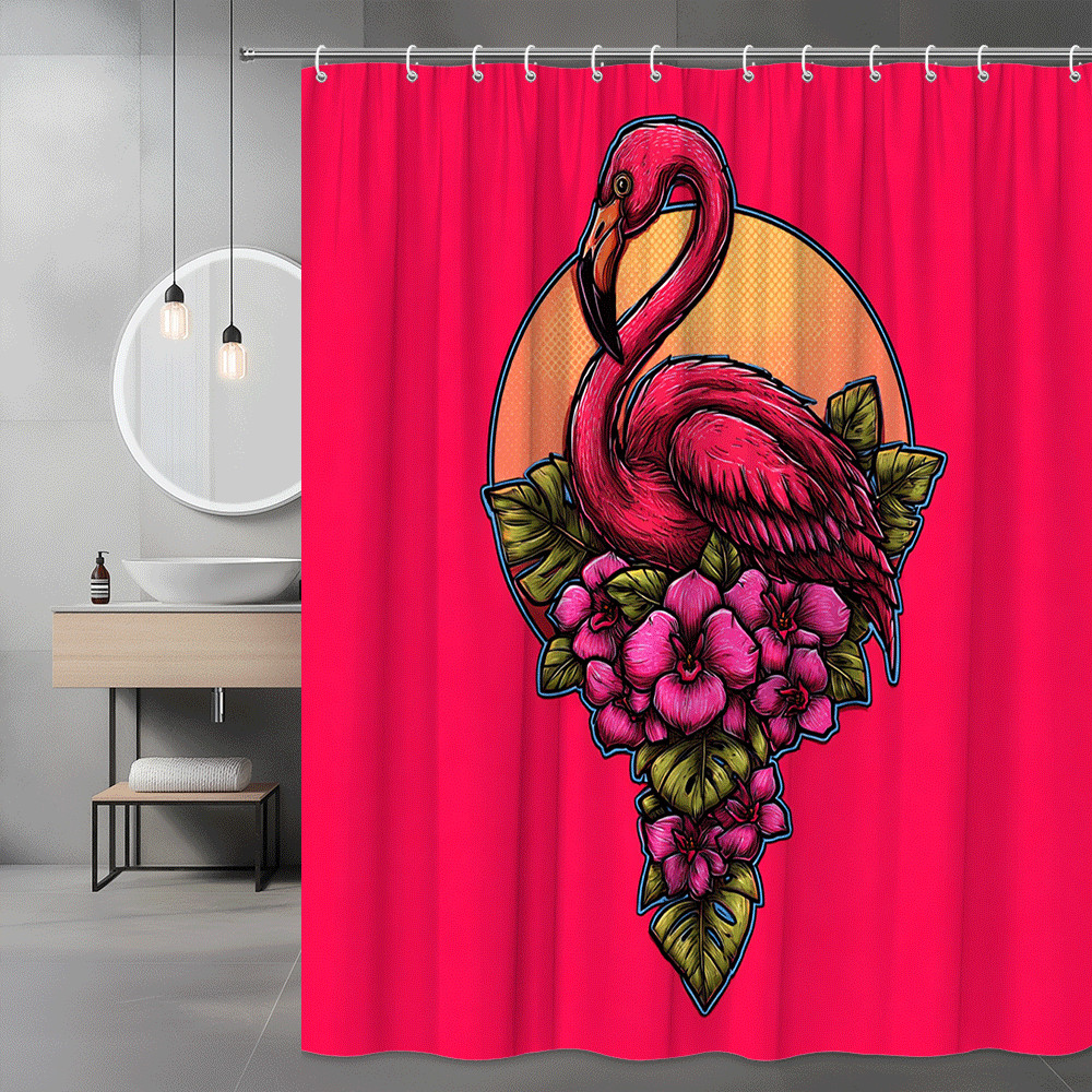 Flamingo Floral Shower Curtain Pink Tropical Graphic