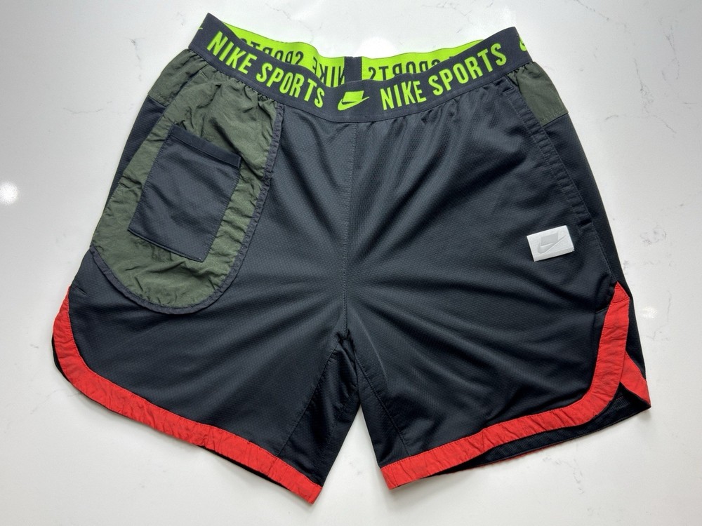 Nike Sports Running Shorts Men’s Medium Black Neon Green Red Lined Gym Athletic