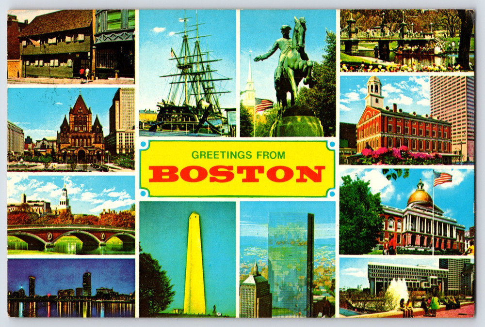 Boston Massachusetts MA Greetings Historical Landmarks Vintage Photo Postcard