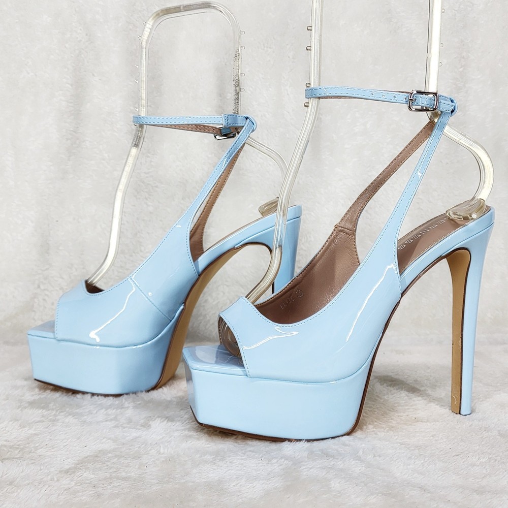 Evie Ankle Strap Slingback High Heels Platform Shoes Pumps Baby Blue Patent