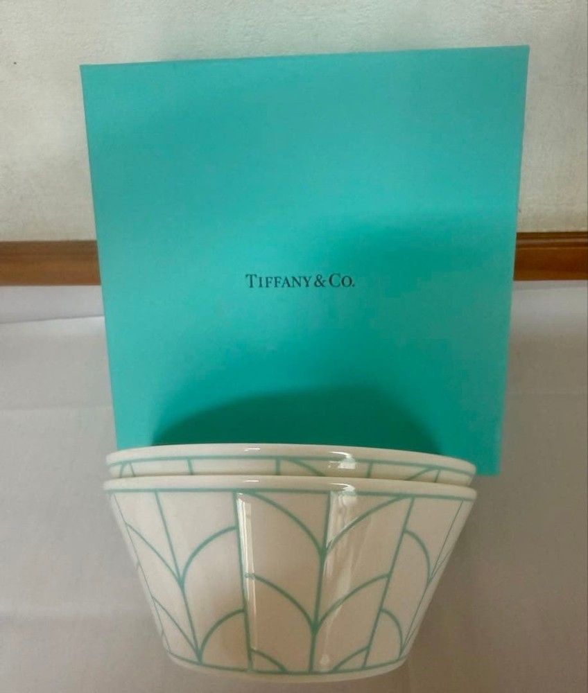 Tiffany & Co. Wheat Leaf Bowls Set of 2 Bone China Blue Pattern Unused